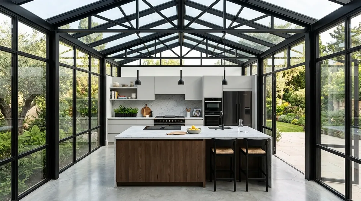 Kitchen with wood cabinetry and abundant daylight creating natural warmth.