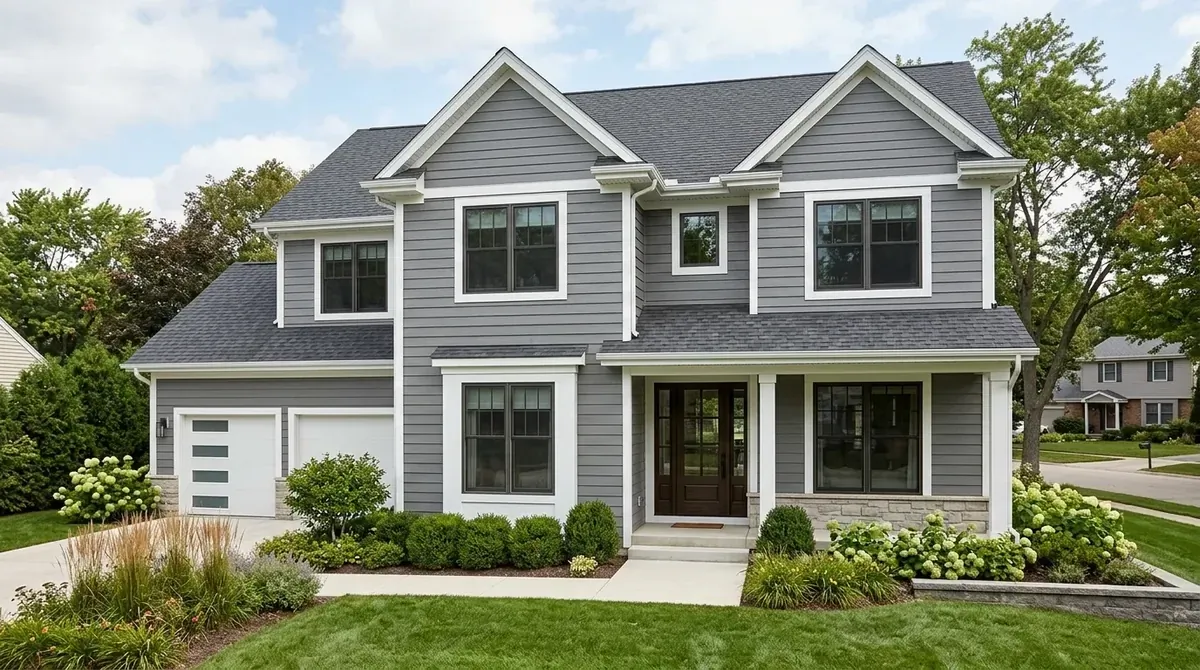 House exterior with clean vinyl siding, crisp trim, and polished durable curb appeal.