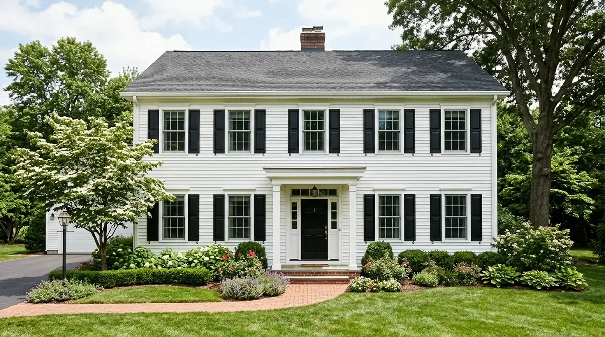 Home exterior with warm beige vinyl siding, tidy landscaping, and welcoming curb appeal.