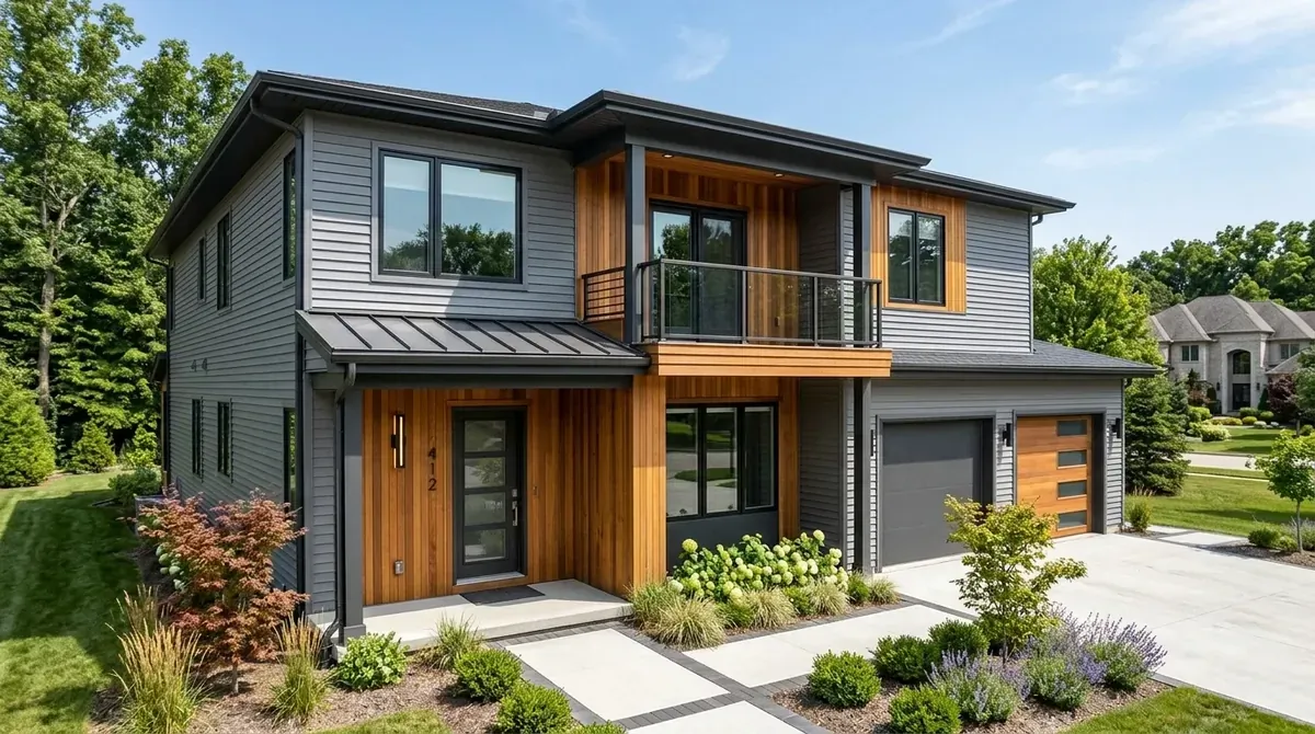 Home exterior with textured vinyl siding profile and subtle added visual depth.