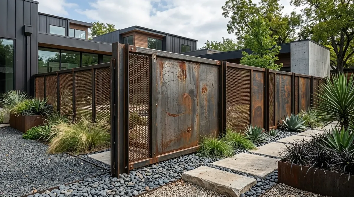 Exterior privacy wall with modular herb and flower planters in a compact urban yard.