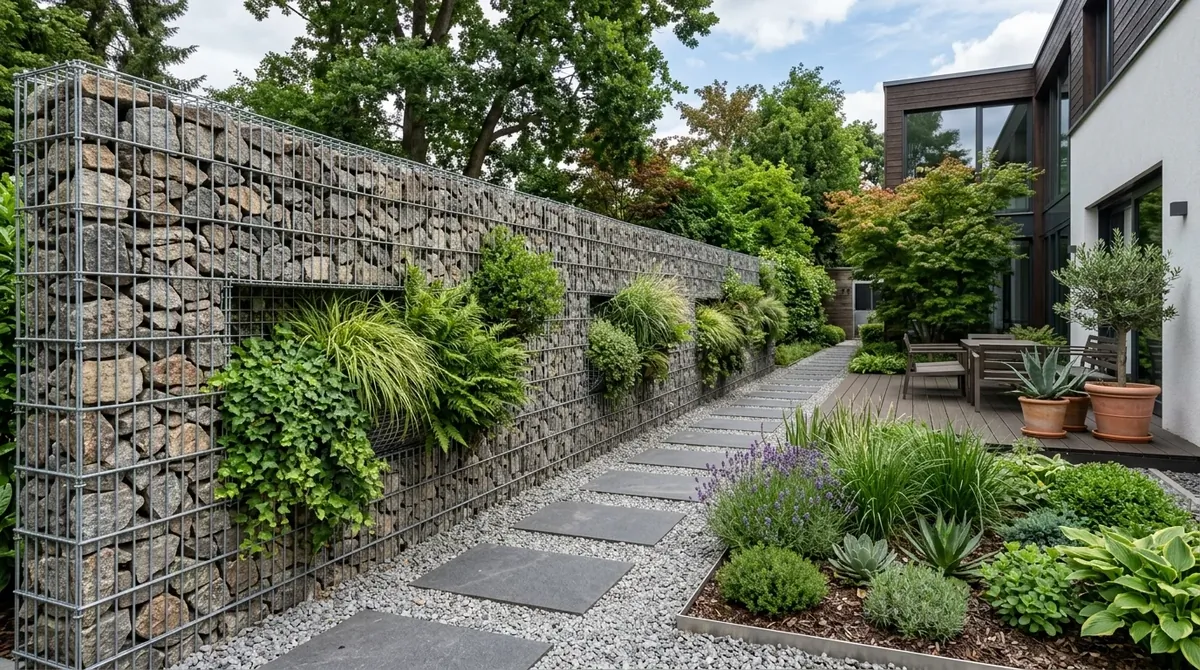 Exterior wall with built-in lighting strips highlighting texture and creating evening ambiance.