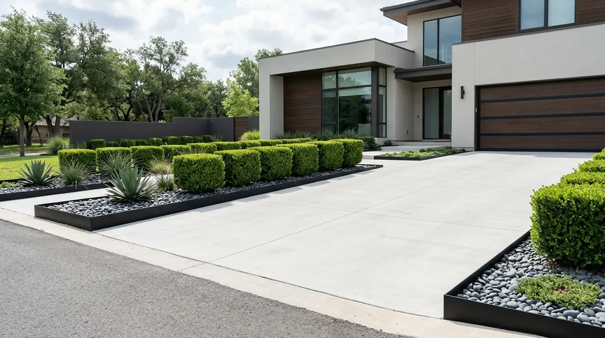 Modern driveway using grass joints for a greener more open look.