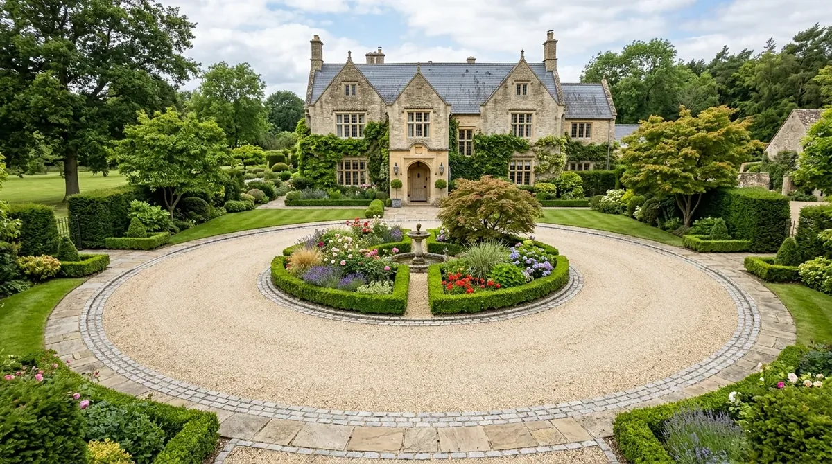 Driveway with simple gravel, timber fencing, and relaxed country curb appeal.