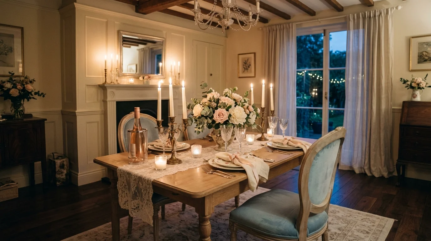 Elegant room with classic details and romantic refined styling.