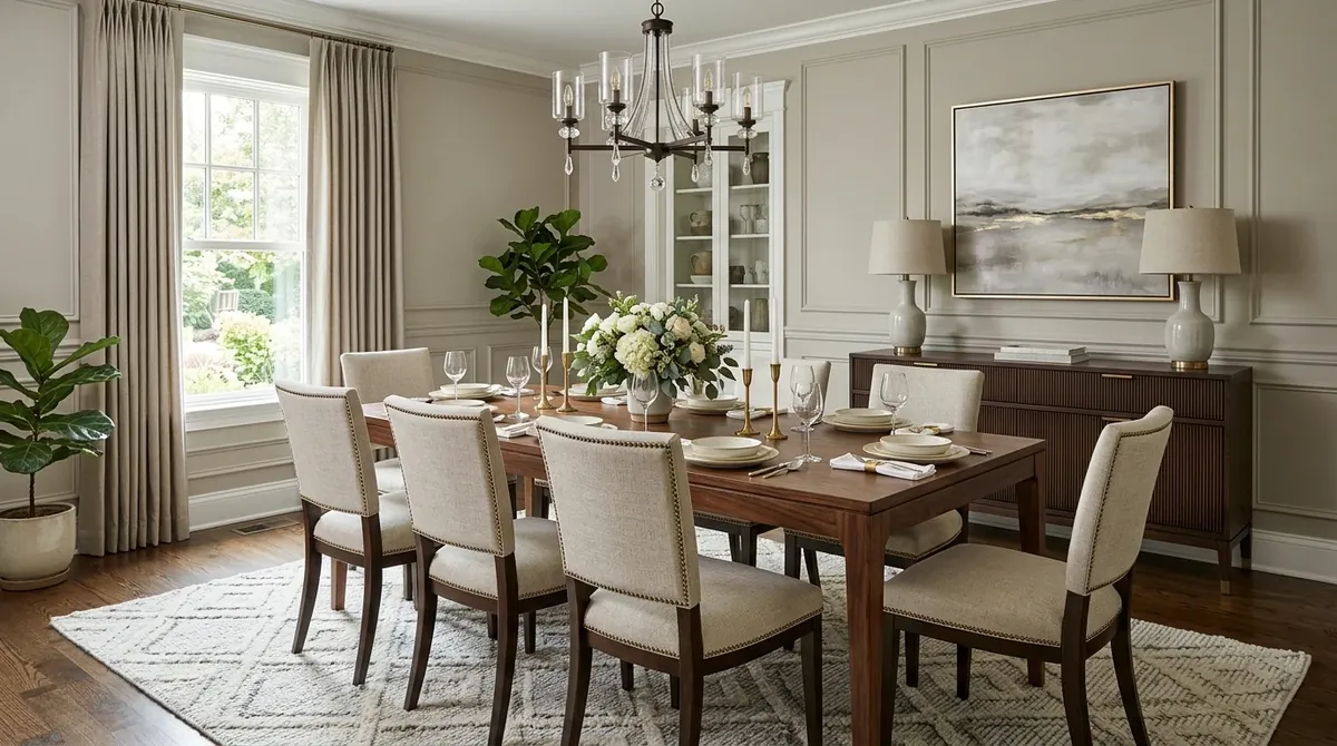 Room blending traditional and modern pieces into polished easy elegance.