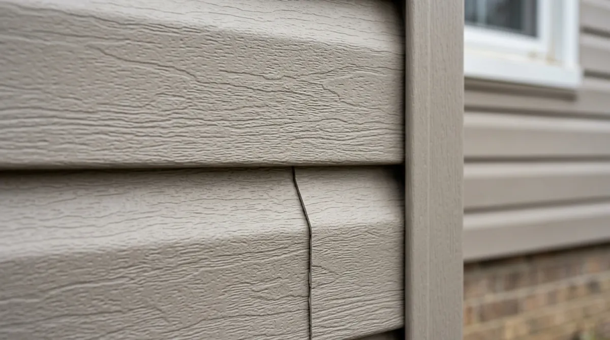 Close-up of textured vinyl siding seams and surface finish.