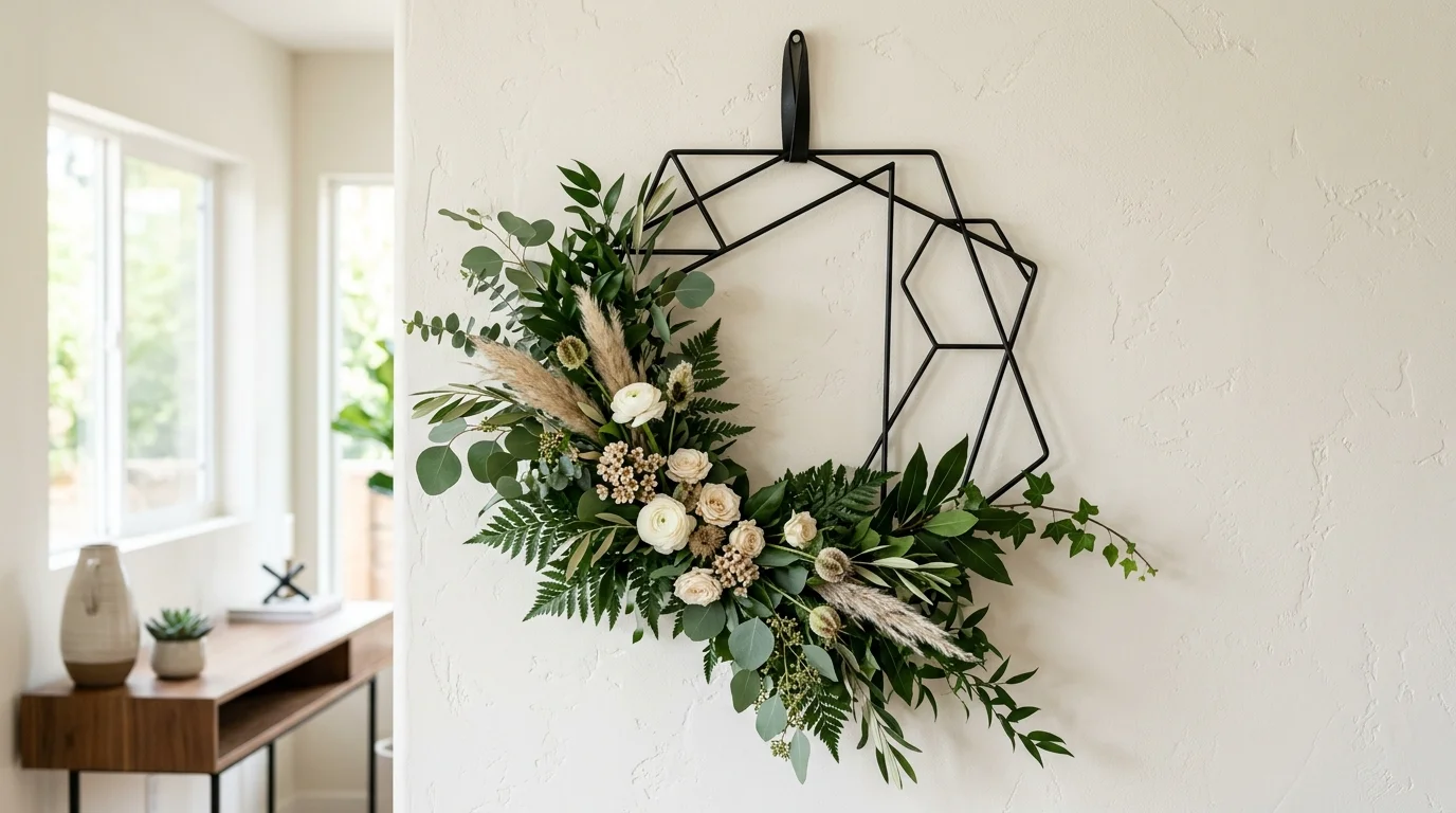 Summer wreath with subtle red, white, and blue accents for seasonal porch flair.