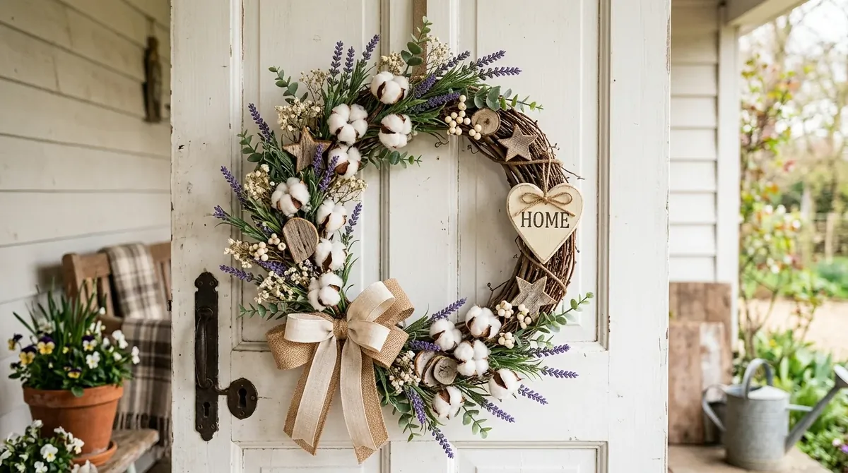 Simple spring wreath made from greenery with a clean budget-friendly look.