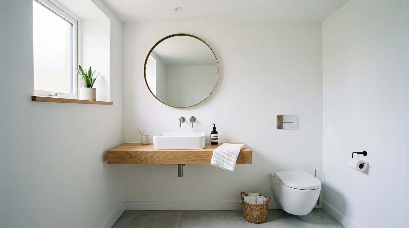 Powder room with floral wallpaper and playful confident personality.