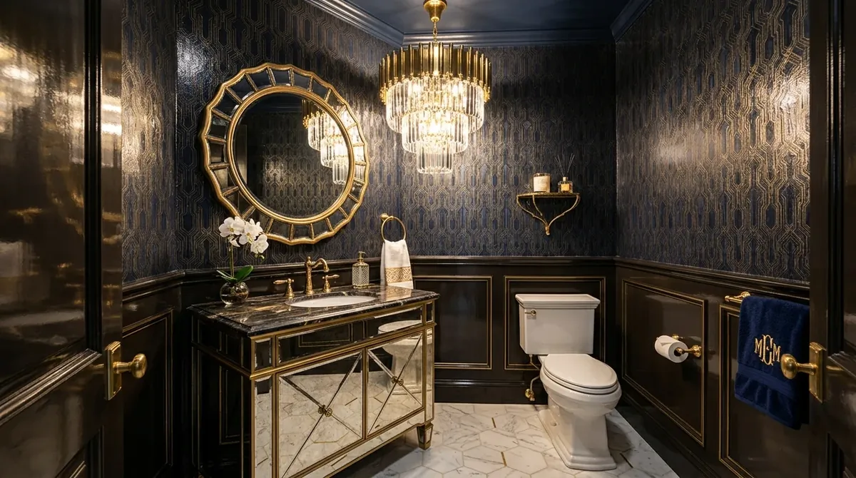 Half bath with clean lines and a soft refined aesthetic.