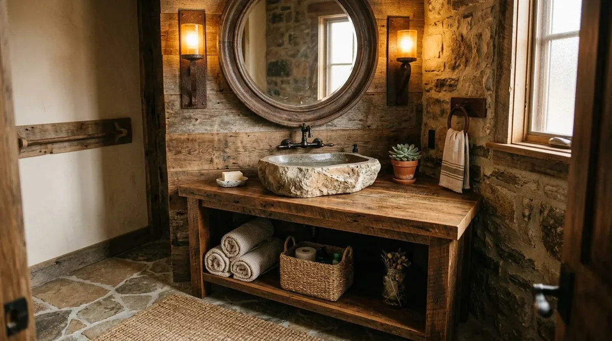Powder room with marble vanity top and upscale compact elegance.