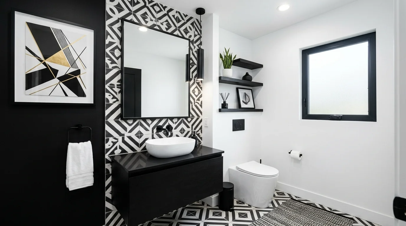 Half bathroom with green walls and nature-inspired freshness.