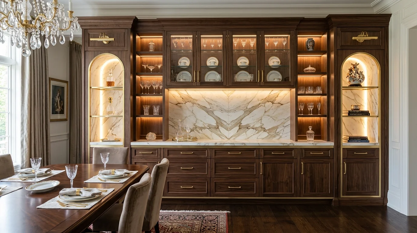 Smart built-in dining storage fitted into a corner without wasting space.