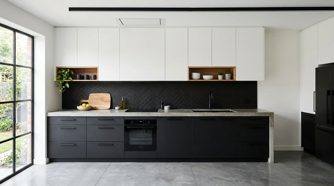 Kitchen with sage cabinets, cream uppers, and a soft nature-inspired palette.