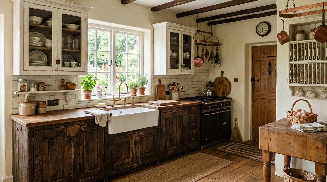 Kitchen with black lower cabinets, white uppers, and timeless high contrast.