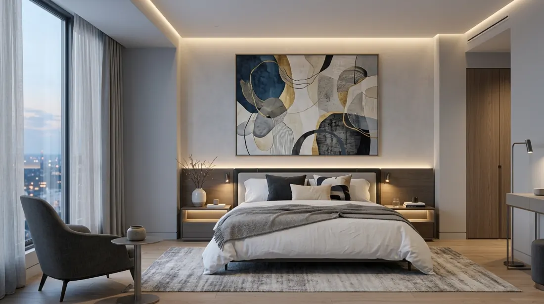 Luxury nursery with tufted rocking chair, chandelier, gold accents, and plush rug.