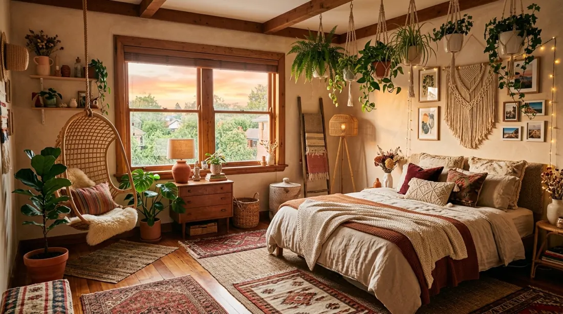 Celestial nursery with moon and star decorations, deep accent wall, and fairy lights.