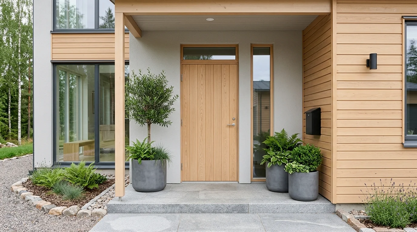 Minimal home entrance with sleek console, clean lines, abstract art, and soft hidden storage.