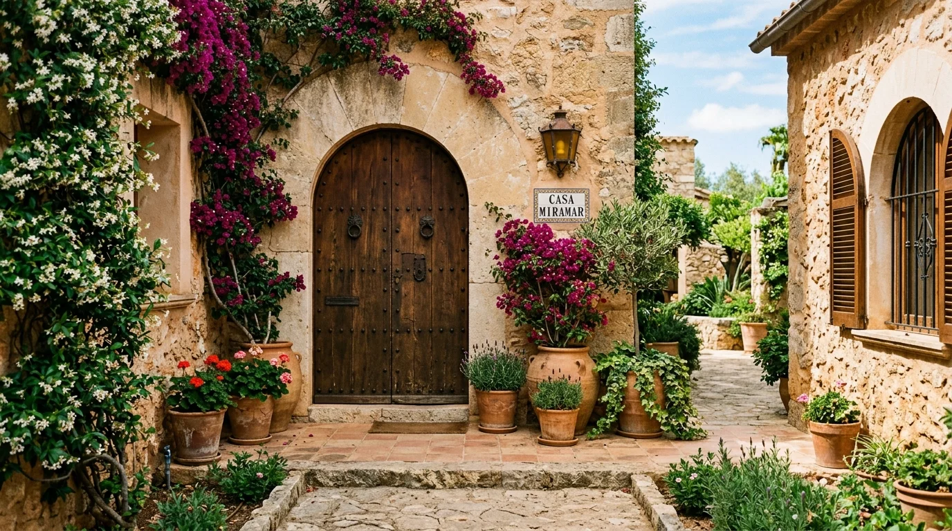 Entryway with oversized framed artwork, console table, table lamp, and sculptural vase.
